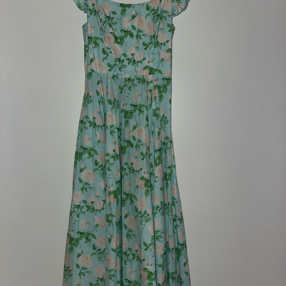 Hill House Light Blue Floral Maxi Dress with Roses